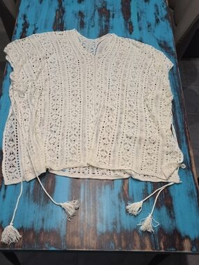 Crochet Open Knit Tassel Sweater - Cream